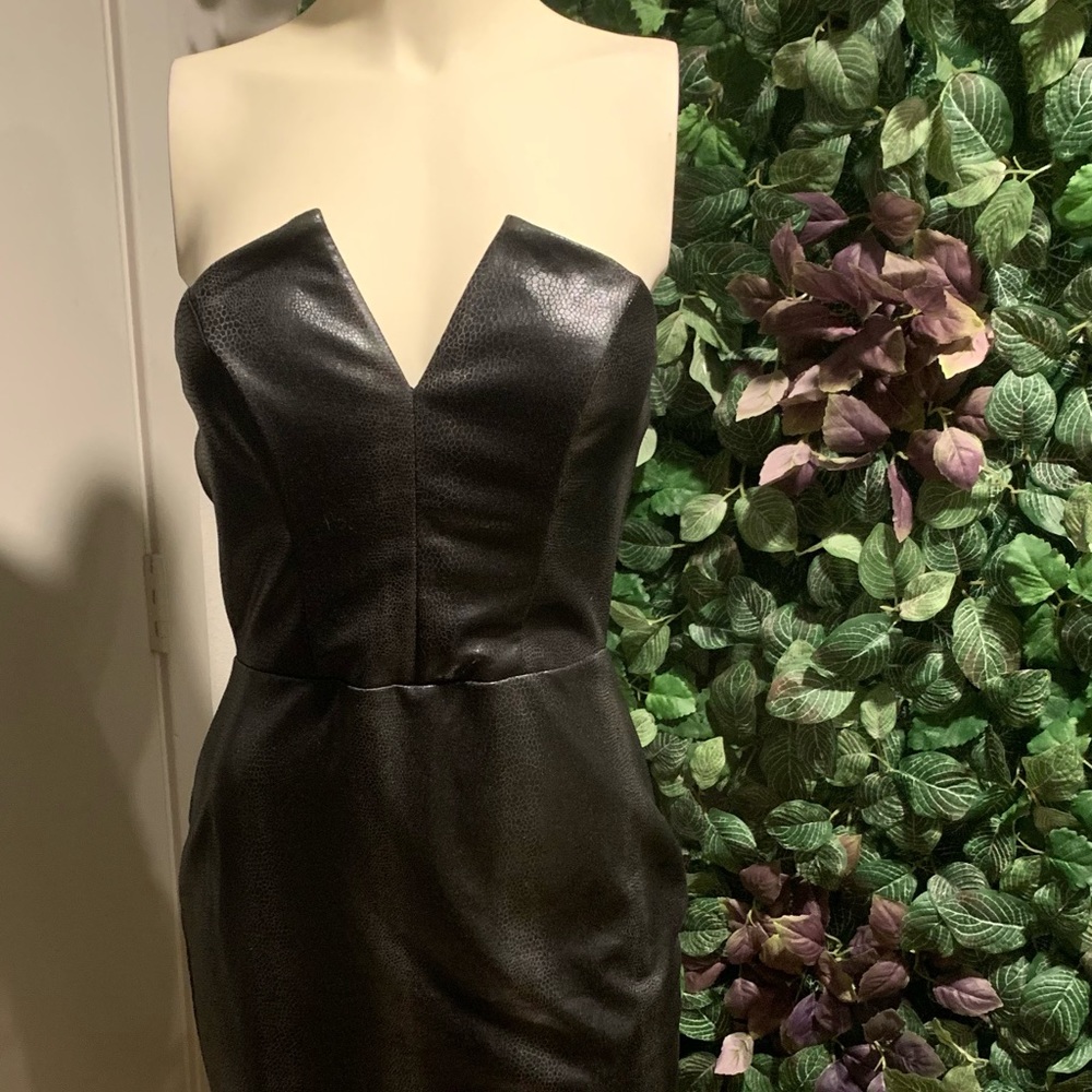 Black strapless bustier faux snakeskin dress